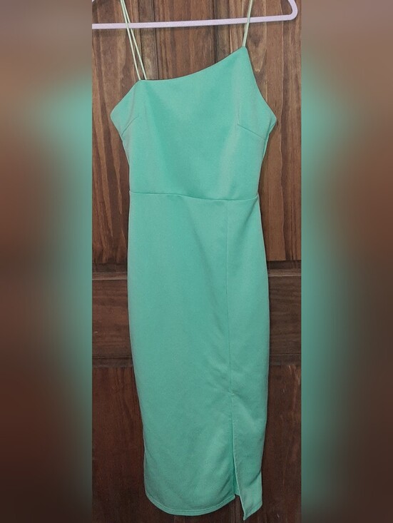 Dresses & Skirts - Mint Green Asymmetrical Midi Dress Side Slit S